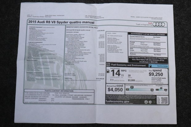 11k-Mile 2015 Audi R8 Spyder 6-Speed