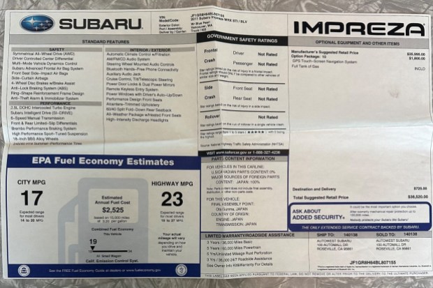 No Reserve: Original-Owner 2011 Subaru Impreza WRX STi
