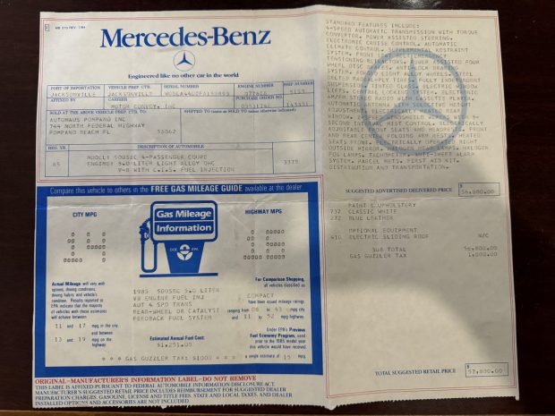 No Reserve: 1985 Mercedes-Benz 500SEC
