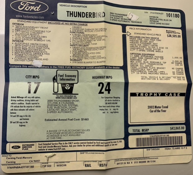 Original-Owner 2005 Ford Thunderbird